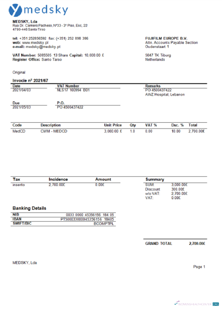 Download Portugal Medsky Lda company invoice Photoshop template